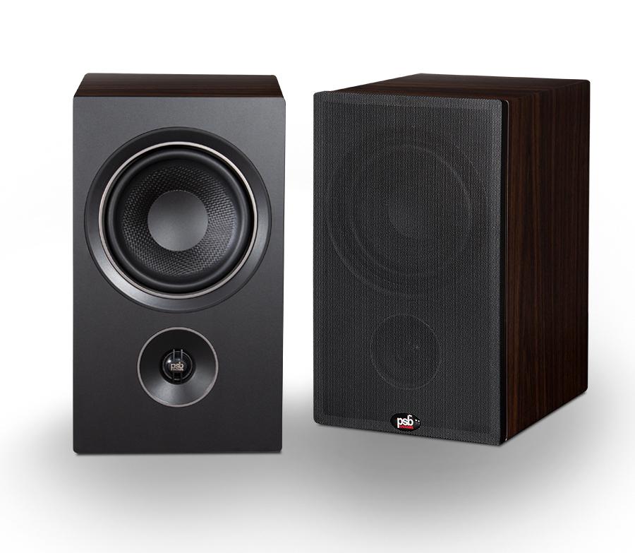 PSB P5 Alpha Bookshelf Loudspeakers with/without grille in walnut