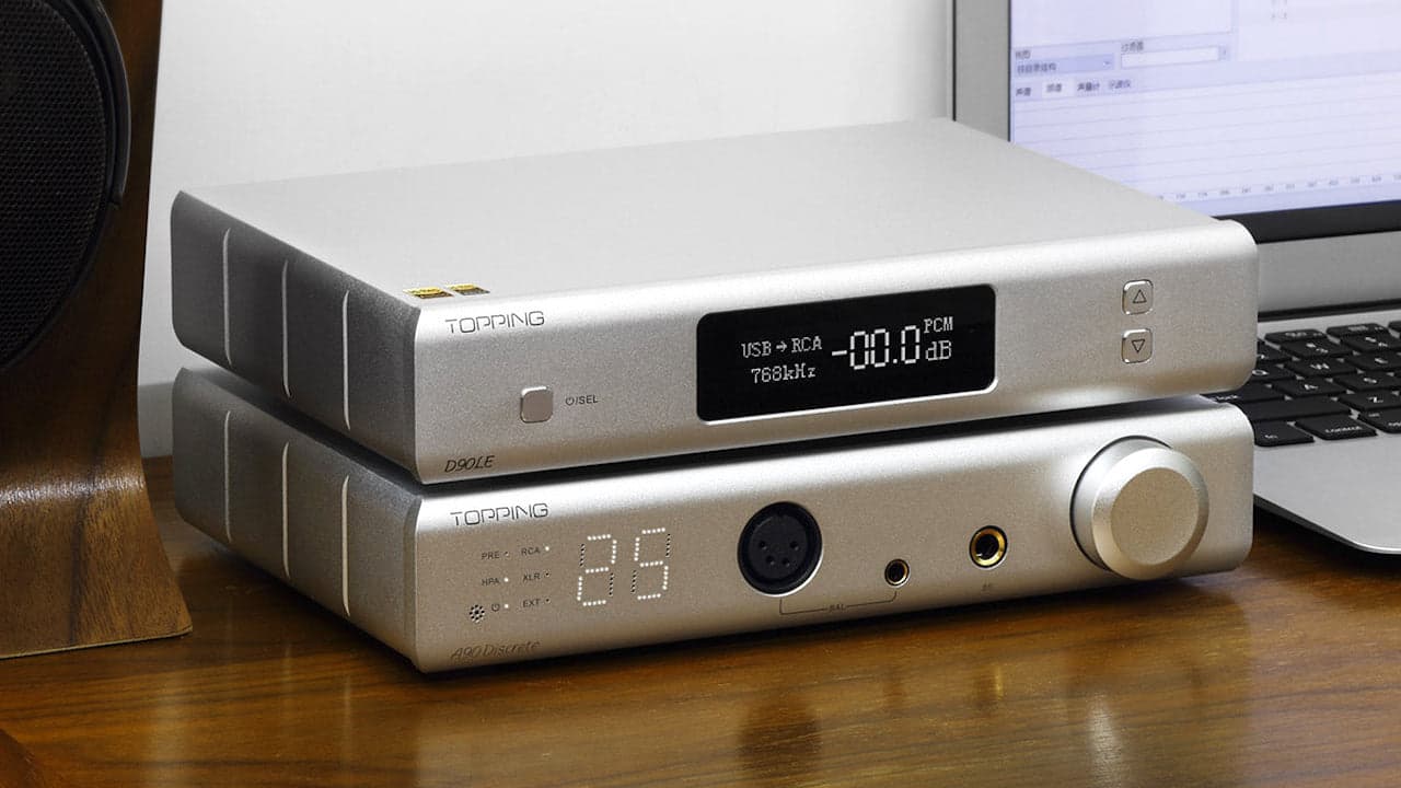 Topping D90LE DAC and A90 Discrete Headphone Amplifier Silver