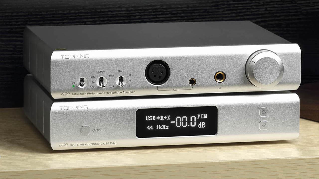 Topping A90 Headphone Amplifier and D90 DAC in Silver