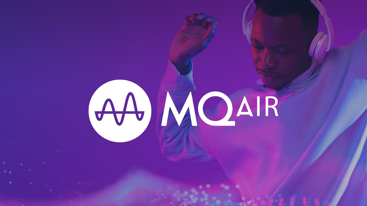 MQair Logo with wireless headphones lifestyle