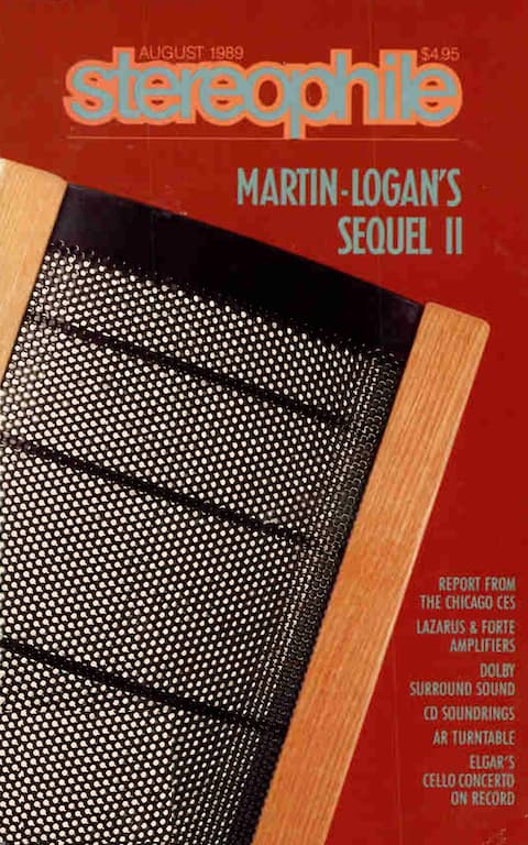MartinLogan Sequel II Loudspeaker on cover of Stereophile Magazine August 1989 Issue