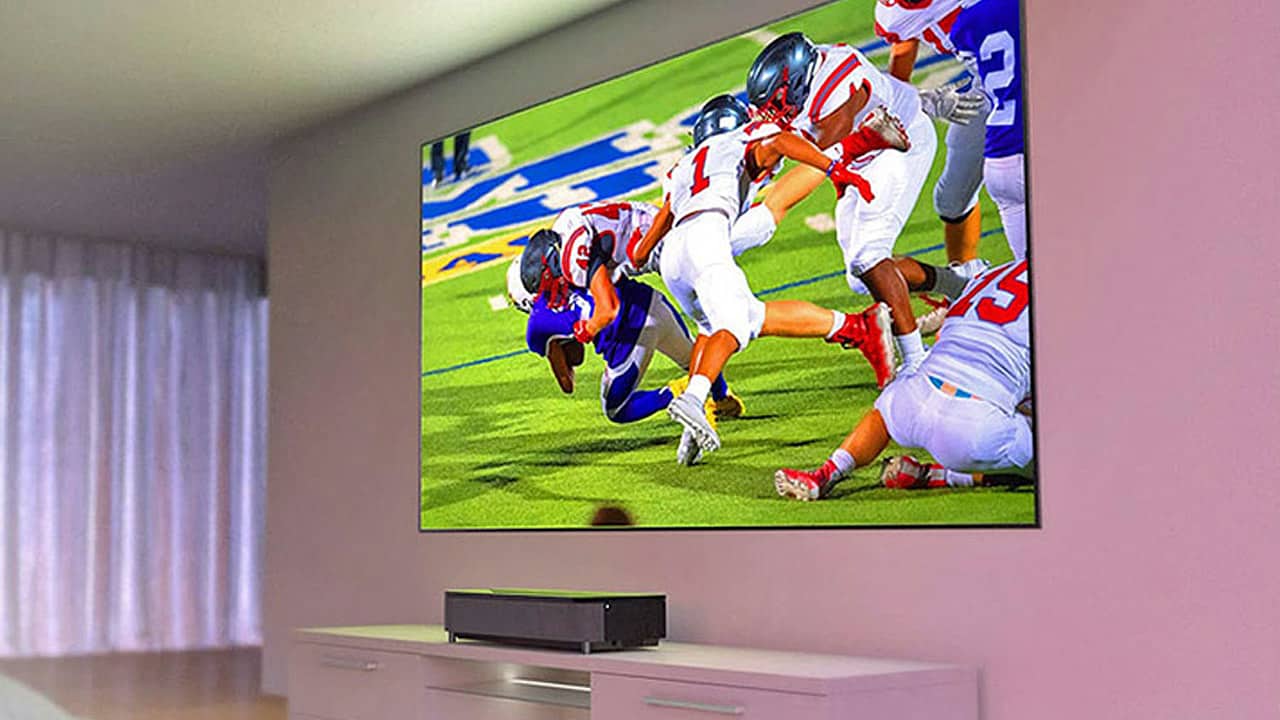 Epson LS800 UST Projector watching Super Bowl Football